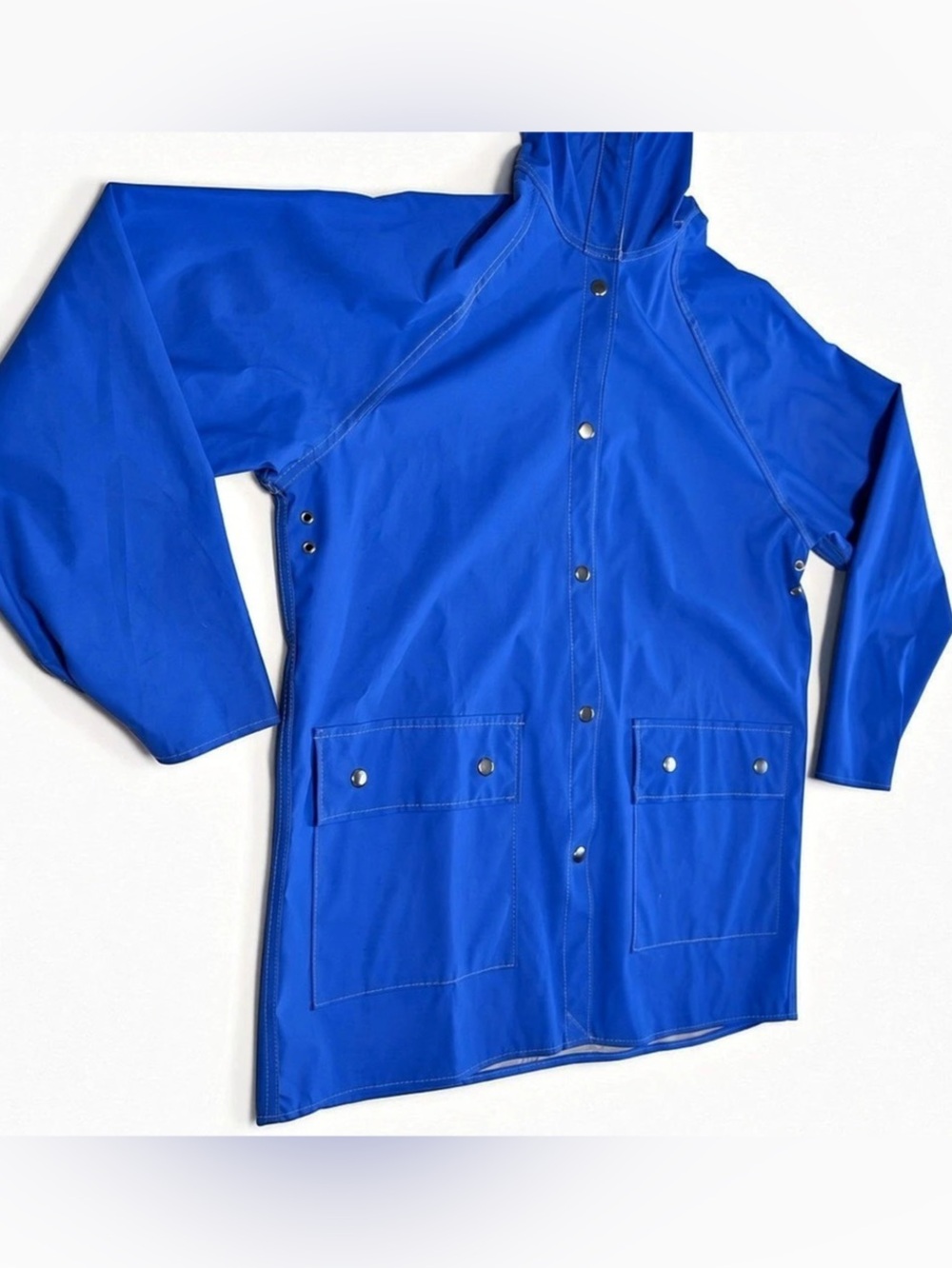 Vintage Lady Van Heusen Blue Vinyl Hooded Raincoat Size L